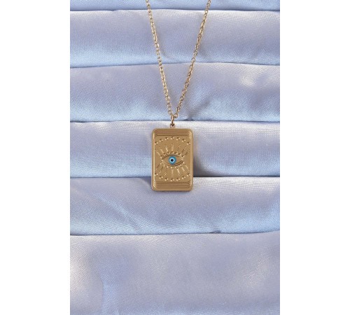 316L Altın Renk İşlemeli Nazarlı Göz Model Vintage Kolye - TJ-BKO9269