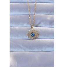 316L Altın Renk Zirkon Taşlı Nazarlı Göz Kolye - TJ-BKO9271