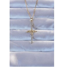 316L Altın Renk Zirkon Taşlı Kılıç Model Anka Kuşu Kolye - TJ-BKO9274