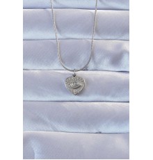 316L Gümüş Renk Zirkon Taşlı İşlemeli Göz Detay Kalp Kolye - TJ-BKO9285