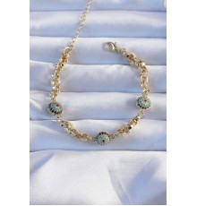 316L Çelik Vip Seri Altın Renk Zirkon Taşlı Nazarlı Bileklik - TJ-BB6393