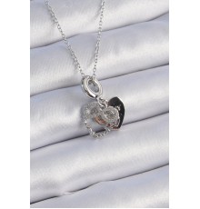 316L Çelik Gümüş Renk Zirkon Taşlı Sonsuzluk Kalp Figür Charm Model Kadın Kolye - TJ-BKO9309