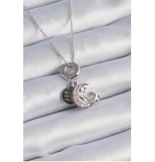 316L Çelik Gümüş Renk Zirkon Taşlı Ay Yıldız Figür Charm Model Kadın Kolye - TJ-BKO9311