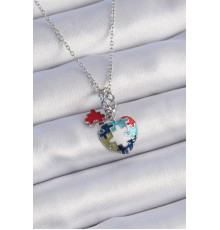 316L Çelik Gümüş Renk Yapboz Motif Kalp Figür Charm Model Kadın Kolye - TJ-BKO9315