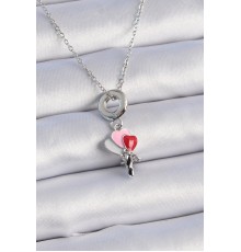 316L Çelik Gümüş Renk Renkli Kalp Figür Charm Model Kadın Kolye - TJ-BKO9319