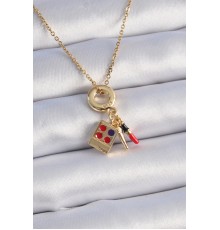 316L Çelik Gold Renk Makyaj Paleti Figür Charm Model Kadın Kolye - TJ-BKO9322