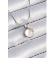 316L Çelik Gümüş Renk Beyaz Sedefli Vintage Model Kadın Kolye - TJ-BKO9327