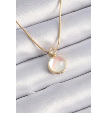 316L Çelik Gold Renk Beyaz Sedefli Vintage Kadın Kolye - TJ-BKO9328