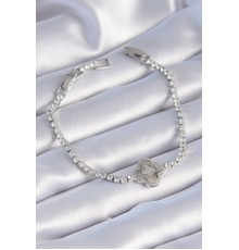 Pirinç Gümüş Renk Zirkon Taşlı Yonca Model Kadın Bileklik - TJ-BB6398