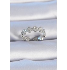 Pirinç Gümüş Renk Zirkon Taşlı Yonca Model Kadın Yüzük - TJ-BYK3305