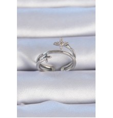 Pirinç Gümüş Renk Zirkon Taşlı Yıldız Model Kadın Yüzük - TJ-BYK3329