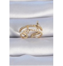 Pirinç Gold Renk Zirkon Taşlı İnci Detay Kutup Yıldızı Model Kadın Yüzük - TJ-BYK3342