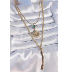 316L Çelik Gold Renk 2'li Zincir İtalyan Zincir Göz Model Zirkon Taşlı Kadın Kolye - TJ-BKO9384