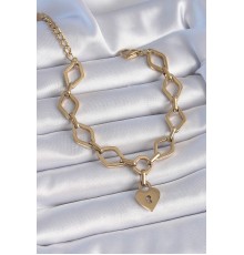 316L Çelik Gold Renk Zincir Model Kilit Kalp Figür Kadın Bileklik - TJ-BB6434