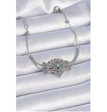 316L Çelik Gümüş Renk Mavi Taşlı Etnik Desen Kadın Bileklik - TJ-BB6436