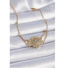 316L Çelik Gold Renk Mavi Taşlı Etnik Desen Kadın Bileklik - TJ-BB6437