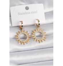 316L Çelik Gold Renk Zirkon Taşlı Güneş Model Kadın Küpe - TJ-BKP9570