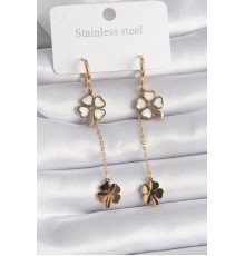 316L Çelik Gold Renk Sedefli Yonca Model Zirkon Taş Detay Kadın Küpe - TJ-BKP9573