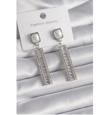 Pirinç Gümüş Renk Kare İnci Zirkon Taşlı Su Yolu Model Kadın Küpe - TJ-BKP9609