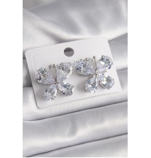 Pirinç Gümüş Renk Zirkon Taşlı Model Kadın Küpe - TJ-BKP9613