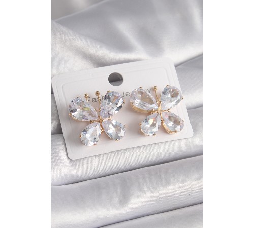 Pirinç Gold Renk Zirkon Taşlı Model Kadın Küpe - TJ-BKP9614