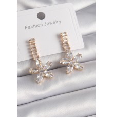 Pirinç Gold Renk Su Yolu Zirkon Taşlı Çiçek Model Kadın Küpe - TJ-BKP9616