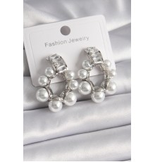 Pirinç Gümüş Renk Su Yolu Zirkon Taşlı İncili Halka Model Kadın Küpe - TJ-BKP9619