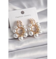 Pirinç Gold Renk Zirkon Taşlı Su Yolu İncili Halka Model Kadın Küpe - TJ-BKP9620