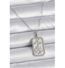 316L Çelik Gümüş Renk Zincir Burcu Zirkon Taşlı Kadın Kolye - TJ-BKO9448