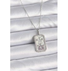 316L Çelik Gümüş Renk Terazi Burcu Zirkon Taşlı Kadın Kolye - TJ-BKO9454