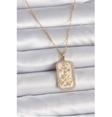 316L Çelik Gold Renk Zincir Burcu Zirkon Taşlı Kadın Kolye - TJ-BKO9467