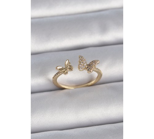 Pirinç Gold Renk Ayarlanabilir Zirkon Taşlı Model Kadın Yüzük - TJ-BYK3374