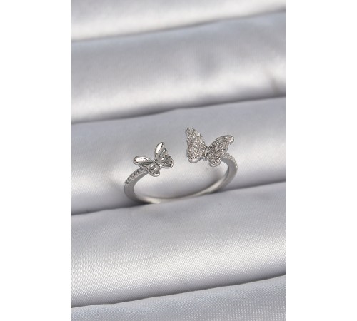 Pirinç Gümüş Renk Ayarlanabilir Zirkon Taşlı Model Kadın Yüzük - TJ-BYK3375