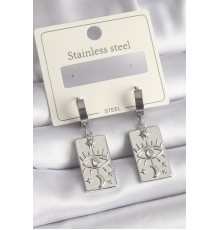 316L Çelik Gümüş Renk Zirkon Taşlı Göz İşleme Detaylı Plaka Model Kadın Küpe - TJ-BKP9699