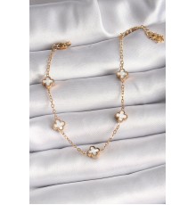 316L Çelik Gold Renk Beyaz Baby Boy Yonca Model Kadın Bileklik - TJ-BB6476