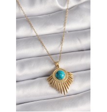 316L Çelik Gold Renk Zincir Mavi Boncuk Güneş Model Kadın Kolye - TJ-BKO9502