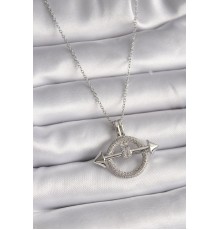 316L Çelik Gümüş Renk Zincir Zirkon Taşlı Halka Model Kadın Kolye - TJ-BKO9506