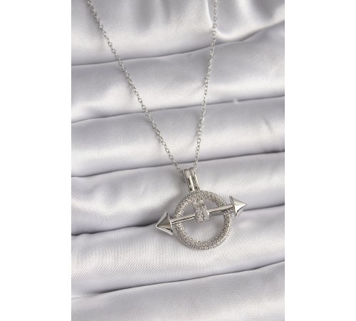 316L Çelik Gümüş Renk Zincir Zirkon Taşlı Halka Model Kadın Kolye - TJ-BKO9506