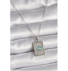 316L Çelik Gümüş Renk Zincir Göz İşlemeli Madalyon Model Kadın Kolye - TJ-BKO9508