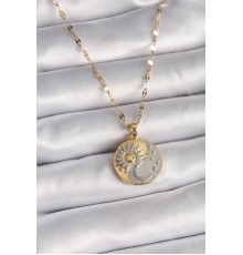 316L Çelik Mix Renk Zincir Zirkon Taşlı Gün Doğumu/Batımı Madalyon Model Kadın Kolye - TJ-BKO9514