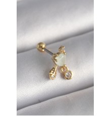 316L Çelik Gold Renk Beyaz Mineli Kalp Sallantı Zirkon Taşlı Tragus Piercing - TJ-PR1228