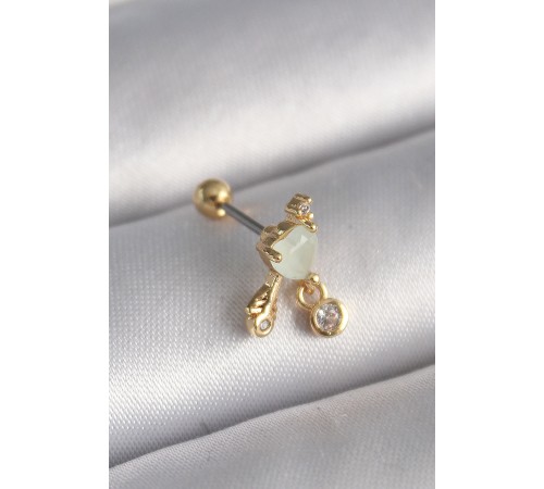 316L Çelik Gold Renk Beyaz Mineli Kalp Sallantı Zirkon Taşlı Tragus Piercing - TJ-PR1228