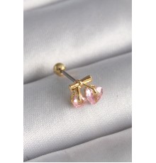 316L Çelik Gold Renk Pembe Zirkon Taşlı Kalp Tragus Piercing - TJ-PR1234