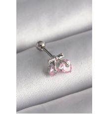 316L Çelik Gümüş Renk Pembe Zirkon Taşlı Kalp Tragus Piercing - TJ-PR1235