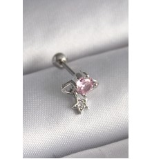 316L Çelik Gümüş Renk Pembe Zirkon Taşlı Sallantı Yıldız Detay Tragus Piercing - TJ-PR1237