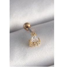 316L Çelik Gold Renk Üçgen Zirkon Taşlı Tragus Piercing - TJ-PR1238