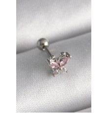 316L Çelik Gümüş Renk Pembe Zirkon Taşlı Tragus Piercing - TJ-PR1241