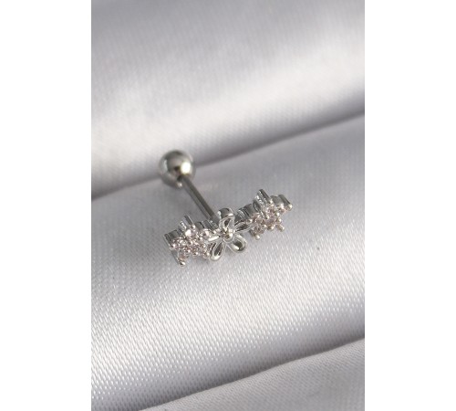 316L Çelik Gümüş Renk Zirkon Taşlı Çiçek Tragus Piercing - TJ-PR1247