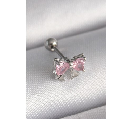 316L Çelik Gümüş Renk Pembe Zirkon Taşlı Fiyonk Tragus Piercing - TJ-PR1251