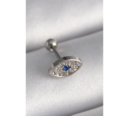 316L Çelik Gümüş Renk Zirkon Taşlı Göz Tragus Piercing - TJ-PR1253
